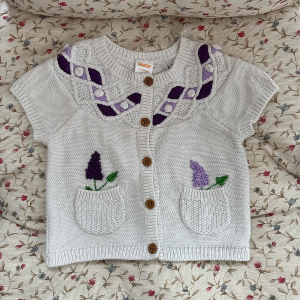 Hand Embroidered Lilac Gymboree Cardigan 12-18 months Cotton